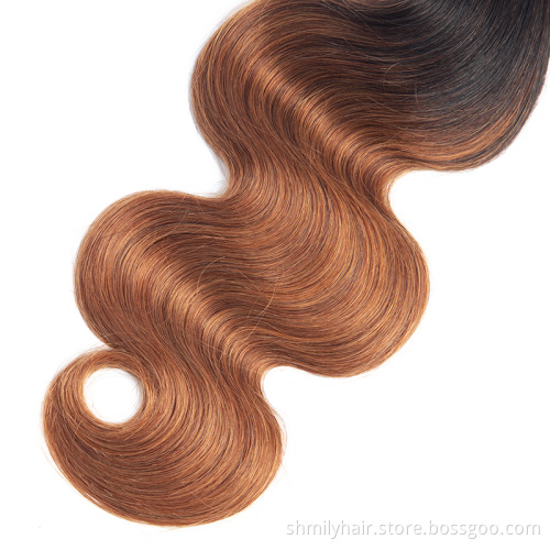 Ombre Body Wave Bundles Honey Brown 1b/30 Human Hair Bundles, Brazilian Virgin Hair Weave Bundles, 2 Tones Remy Hair Extensions